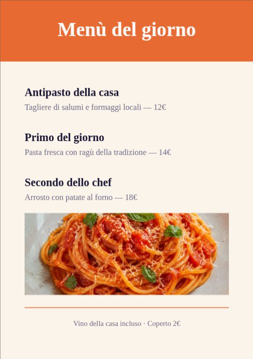 Menù del giorno · A4